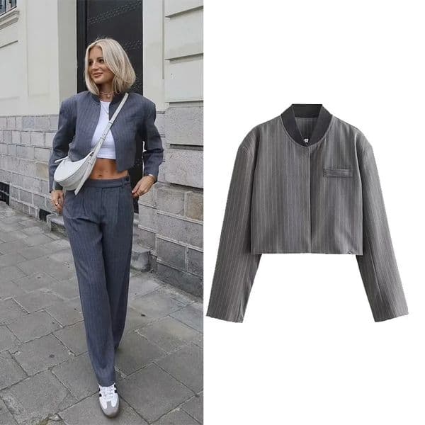 HipBeam Womens Striped Jacket Spring Patch Work Elastic Neck Set Style Long Sleeve Coat 250407