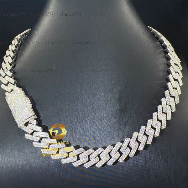 Hot Selling Bulk Stock Pass Diamond Tester 925 Solid Silver 15mm Two Rows Iced Out Hip Hop VVS1 Moissanite Cuban Link Chain
