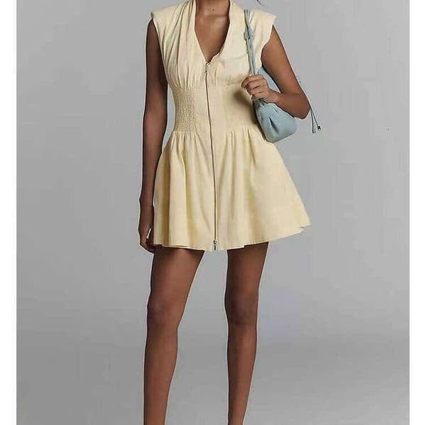Girls Mini Dress Custom Zipper Placket Elastic Waist Sleeveless V-neck Clothing Wholesale for Women prom