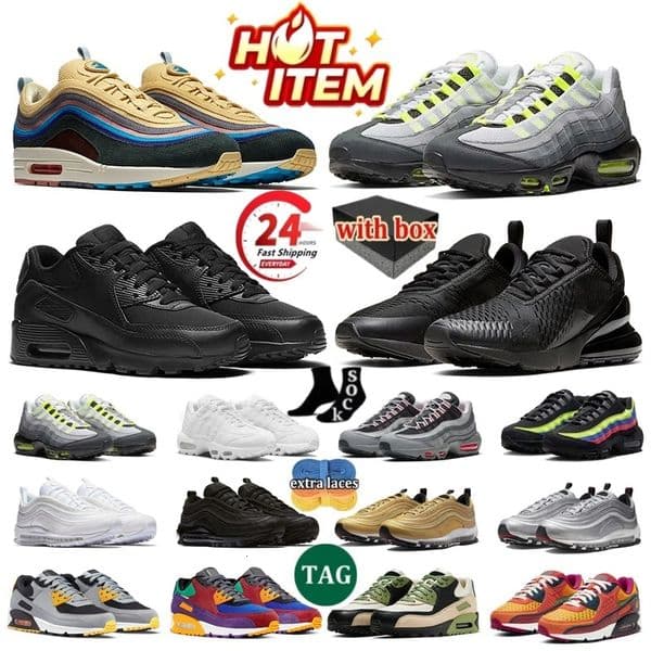 With Box 95 97 90 270 designer shoes 95s mens women running shoes train Hyper Neon Turquoise sneaker Triple Black White Red Geen Blue Pink Navy mens outdoors sneakers