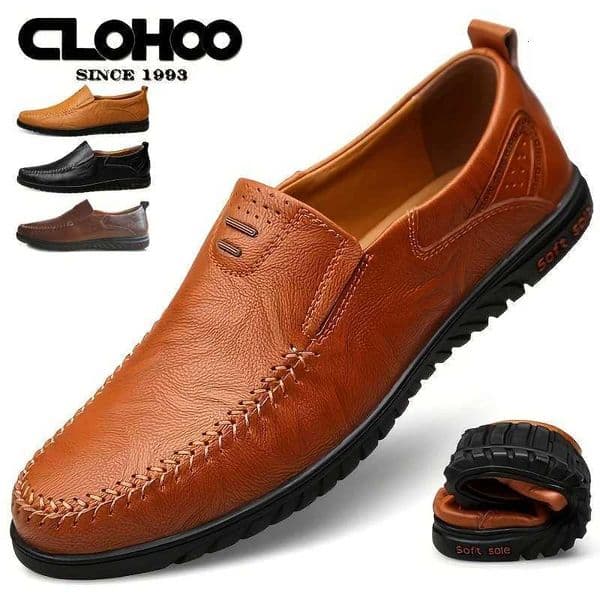 CLOHOO Mens Loafers Genuine Leather Flat Breathable Casual Shoes Handmade Slip on Driving Shoes Fashion Business Shoes Z251107