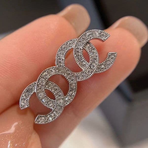Mini Stud Earrings for Women Silver Plated Double Letter Design with Rhinestone Crystals