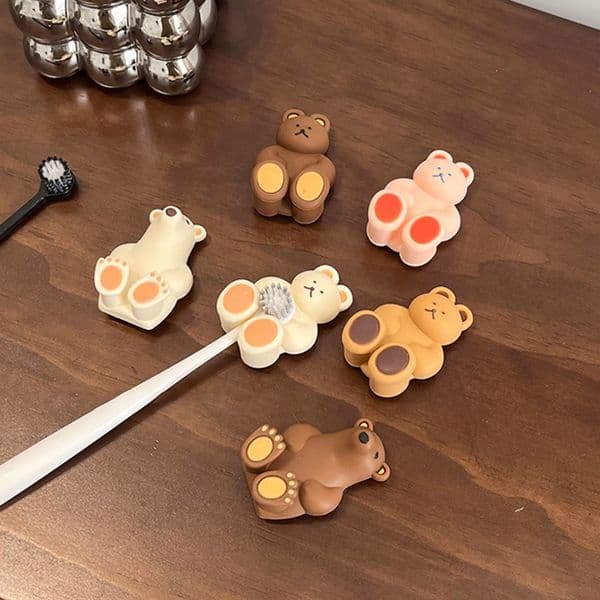 Ins cartoon cute little bear silicone suction cup key hook toothbrush holder mask towel no punching storage