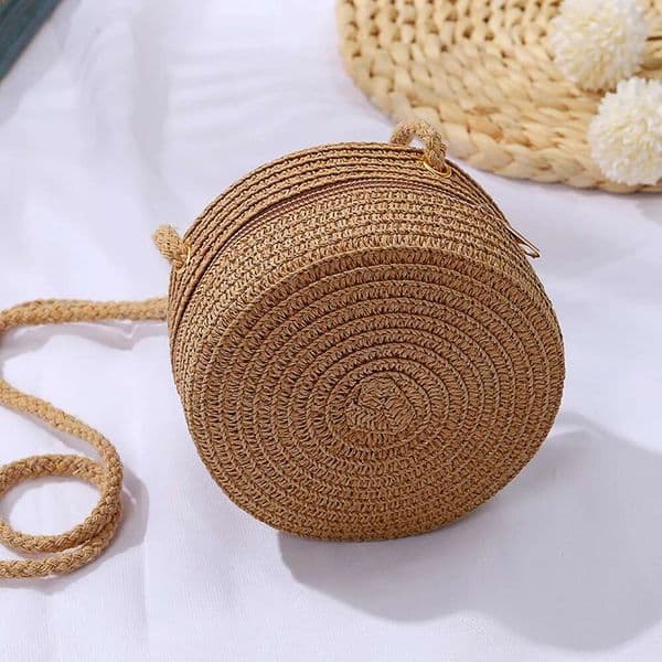 Minimalist Handmade Straw Round Travel Crossbody Casual Small Bag With Coin Purse Clothing Accessories Matching Bag