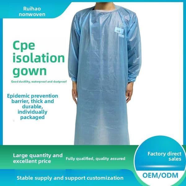 Manufacturer Wholesale Disposable CPE with Sleeves Plastic Apron Surgical Isolation Gown Waterproof Dustproof Protective Clothing