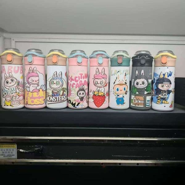 New 304 Cute Labubu vacuum cup insulated mug Cartoon Insulated 3D Printed Carter Handheld Pea Cup with Straw Bounce