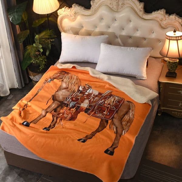 Blanket Brown Horse Printed Palace Court Sofa Bed Lamb Fur Velvet Designers Throw Blankets Home Decor
