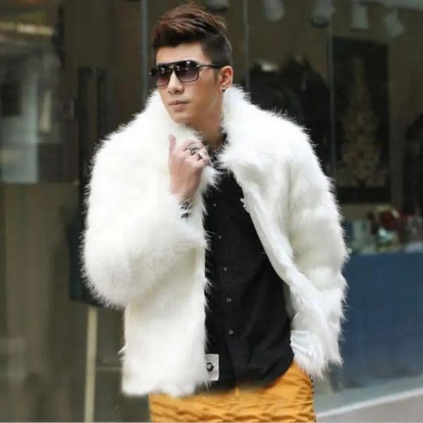 Autumn Winter Men Faux Fur Solid Color Turn-Down Collar Full Sleeve Slim Casual Thick Coats 251105