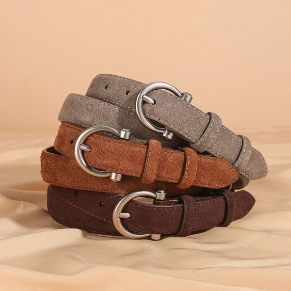 Genuine Leather Belt for Women - Vintage Suede Slim Waist Belts with Buckle Retro Adjustable Waistband for Jeans Coats 251104