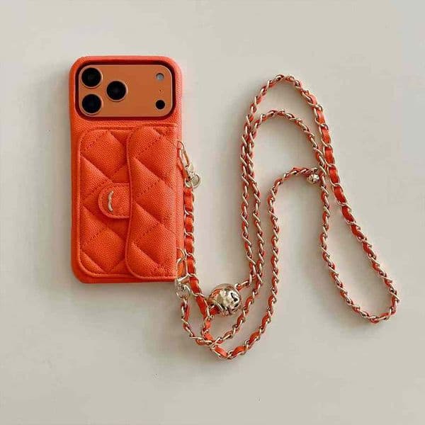 17 Pro Max Designer Phone Case leather Cross Body for iPhone 12 13 14 15 16 ProMax Leather Cases Luxury Chain Phones Cover Card Holder Coin Wallet 2025