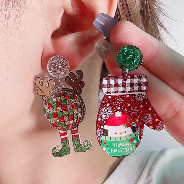 Cartoon Charm Christmas Deer Gloves Acrylic Earrings Shining Disco Ball Red Green Santa Pants Wine Glass Christmas Party Earring 251031