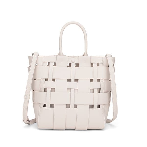 2025 new diagonal one-shoulder bucket design bag hollowed-out hand-carry fashionable small tote large capacity woven trend