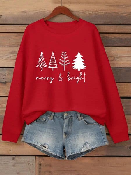Christmas Tree Print Womens Sweatshirt Hip Hop Crew Neck Pullover Autumn and Winter Y2K Street Style Womens Clothing Y2K 251105