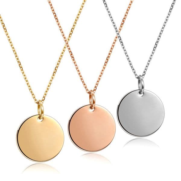 Stainless Steel Round Pendant Necklace Blank DIY Necklace Fashion Jewelry Accessories Valentines Day Gift
