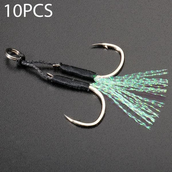 10 Pairs Cast Jig Assist Hook High Carbon Steel Angle Barbed Thread Feather Fishing Tackle Slow Jigging Tool Pesca Lure Fishhook 251103