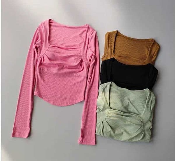Sexy yoga set with chest cushion suitable for weight loss long sleeved womens sports running Pila Speed dry fitness top T-shirtXJ250410