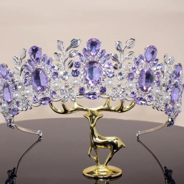 Bridal Hair Jewelry Purple Pink Baron Crown and Tiaras Headband ForWomen Wedding Party Diadem Purple Necklace 250407