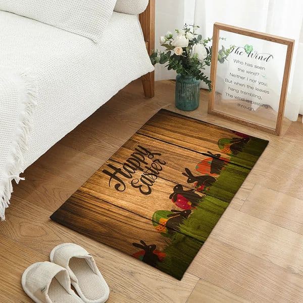 1 Happy Easter Bunny and Egg Welcome Door Mat-Lovely floral texture n non-slip machine washable door mat suitable for ho 250407BJ