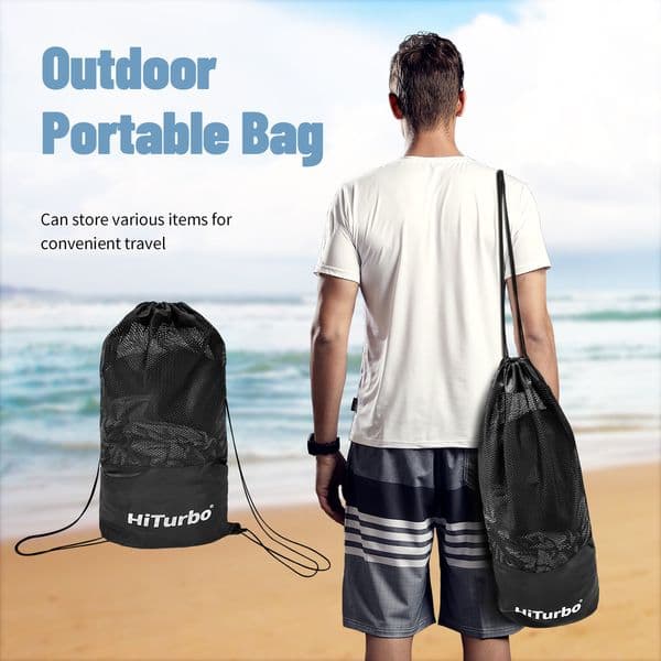 HiTurbo Mesh Gear Bag for Snorkel Equipment, Mesh Dive Bag Scuba Diving Bag Snorkel Bag Backpack for Snorkeling Gear, Fins, Swimming Gear, Beach and Sports Equipment