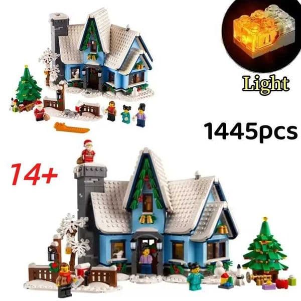 Santa Claus Christmas Winter Village Scenery With Light Building Blocks Bricks Moc 10275 Snow House Model Assembly Toy Kid Gifts X251110