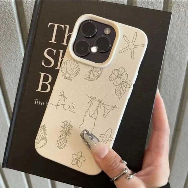Phone Case for IPhone 16e 11 12 13 14 15 16 Pro Max XS X XR 14 Plus Black Lines Hibiscus Flowers Fruits Patterns Soft TPU Cover H251110