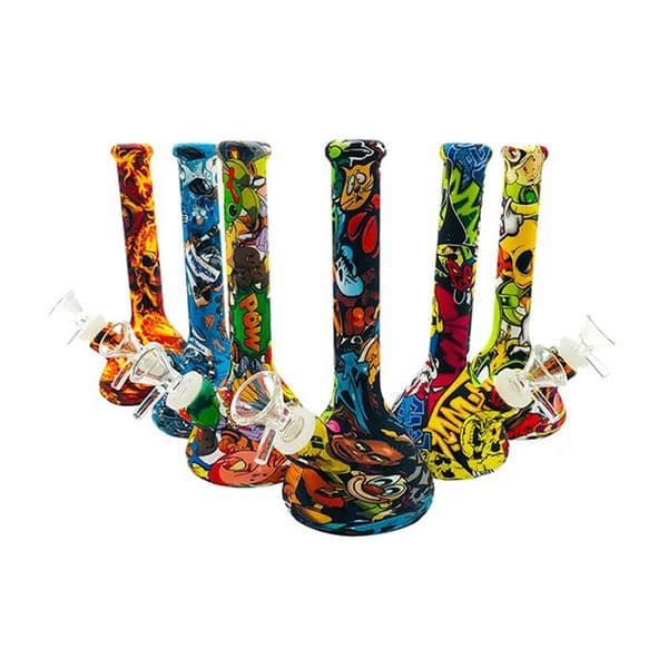 7.5inches Colorful Silicone Smoking Hand Pipes With 14mm Glass Bowl Camouflage Colorful Beaker Design Dry Herb Tobacco Pipe In Stock