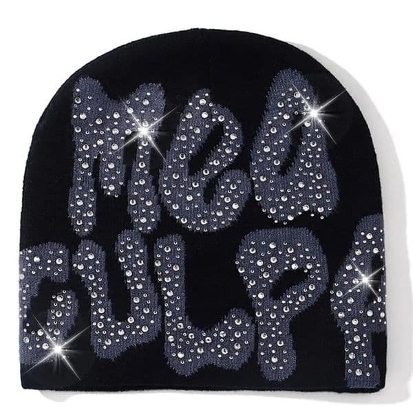 Y2K MEA Culpa Beanies Hat with Rhinestone for Women Men Beanies Hats Hip-hop Soft Stretch Warm Knitted 251107
