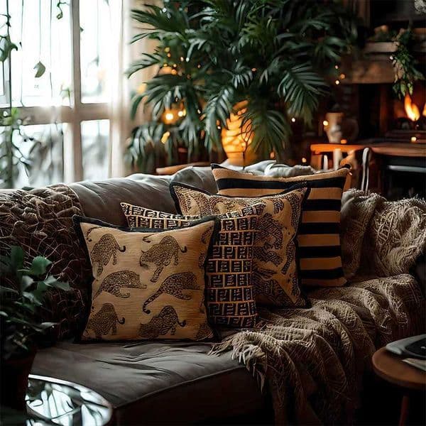 Chinese Style Luxury Cushion Cover 45x45cm Maillard Decorative Pillow Case Brown Leopard Ethnic Living Room Home Decor Sofa Bed Y251110