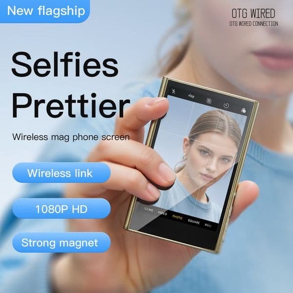 New Wireless Selfie Magnetic Phone Selfie Monitor Screen for Smartphone Rear Camera Selfie Vlog Live Stream for iPhone Android Outdoor Selfie