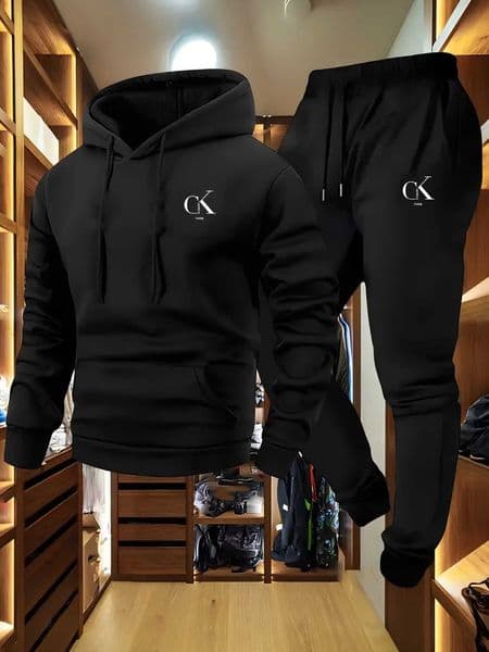 Paris MenS Hoodie Sweatpants Set - Casual Gray Loungewear with Pockets Drawstring Hood and Ribbed Waistband -Season ComfortT251111