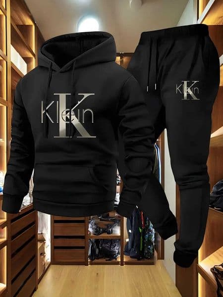 MenS Klein Print Hoodie Jogger Set - Cozy Fleece Pullover with Drawstring Comfortable Casual Gym Outdoor Wear Long SleeveT251111