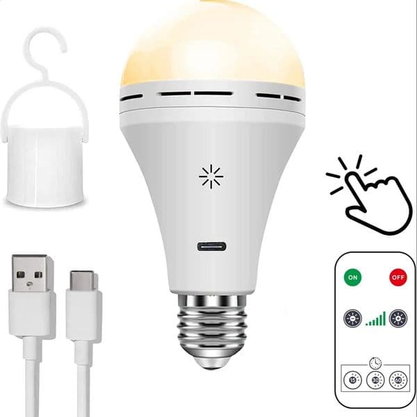 USB-C Rechargeable Light Bulb with Remote Control 5V 7W E27 Smart Battery BulbTouch Control Dimmable LED Bulbs with Timing 250402