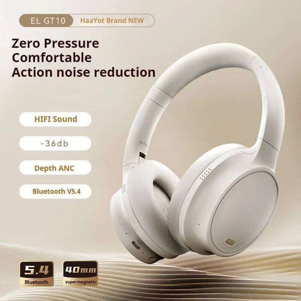 Haayot Hifi Bluetooth Headphone Wireless Action Noise Cancelling ANC Headset H Playtime Ultra Soft Earpads Bass Music Earphone