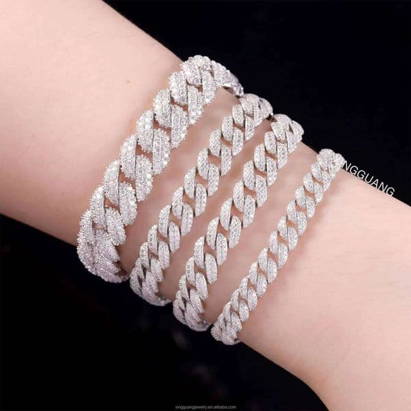 Ready to Ship 6mm-22mm S Sier Hip Hop Full Iced Moissanite Cuban Men's Bracelet