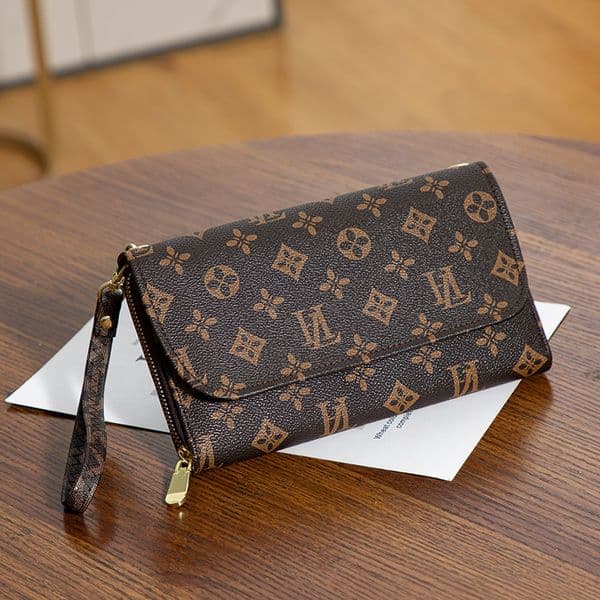 Wallet women's long style double zipper hand-held shoulder crossbody large capacity double-layer mobile phone bag, wrist strap, wallet dual-use gift