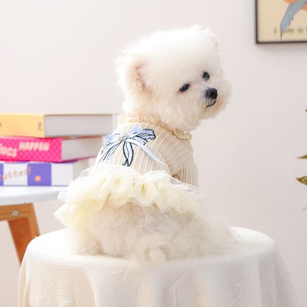 Luxury 2026New cat Pet Clothes Autumn Winter Small Puppy Happy Dog Cat Warm And Comfortable Clothing Blue Bow dog Gauze Skirt Designer Free Shipping