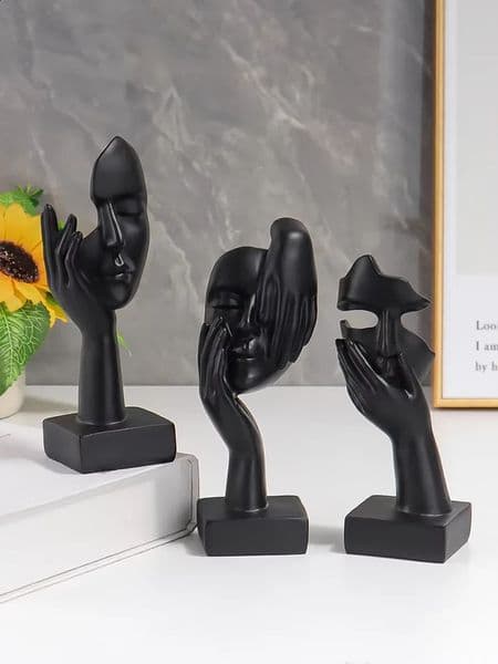 3PCS Mask Statues Resin Material Nordic Style Figurine Unique Artwork Suitable for Living Room Decoration 250407BJ
