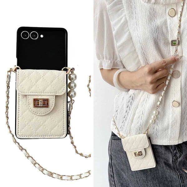 luxury Fragrant Pearl Crossbody For Women Luxurious Card Holder Wallet Phone Case for Samsung Galaxy Z Flip 7 6 5 4 3 Shockproof Cover K251111