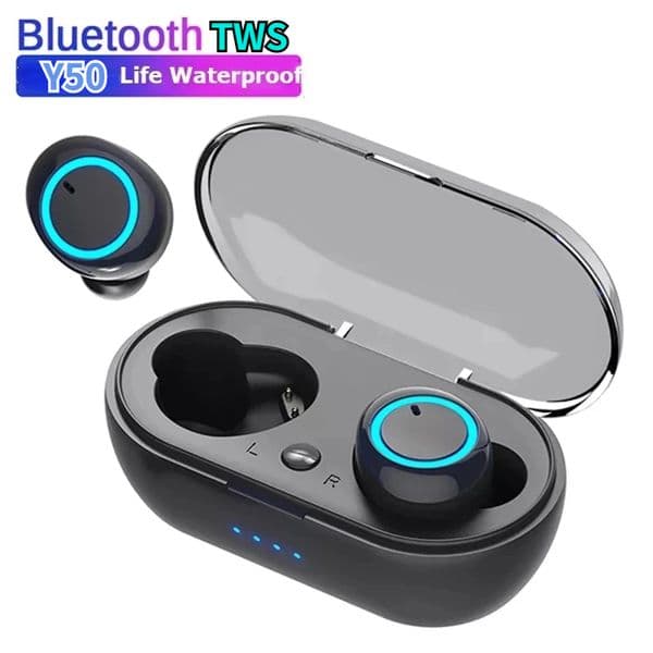 Y50 TWS Bluetooth Earbuds, IPX7 Waterproof Wireless Earphones with Deep Bass, Long Playtime, Secure Sport Fit, Noise Cancelling Mic for Running, Gym, iPhone Android
