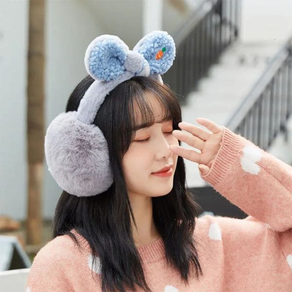 Autumn Winter Earmuffs Women Rabbit Ears Kawaii Girls Casual Soft Cozy Plush Furry Ulzzang Students Ins Outdoor Ear Cover 251110BJ