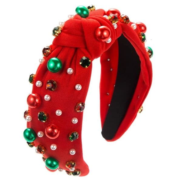 Womens European American Christmas Pearl Headband Red Green Rhinestone Decor Minimalist Versatile Trendy Hair Accessory 251111