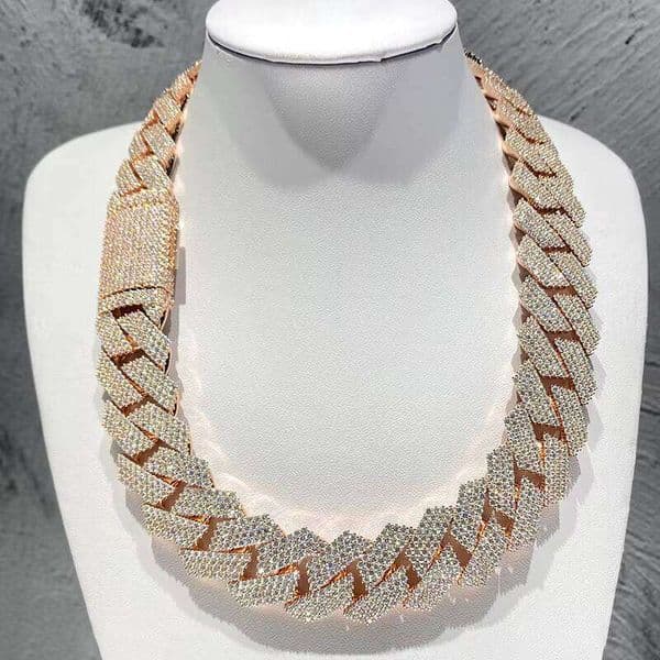 Thick Men's Hip-Hop Necklace Sier Iced Out 4 Rows Cluster 24mm Chrysolite Cuban Chain