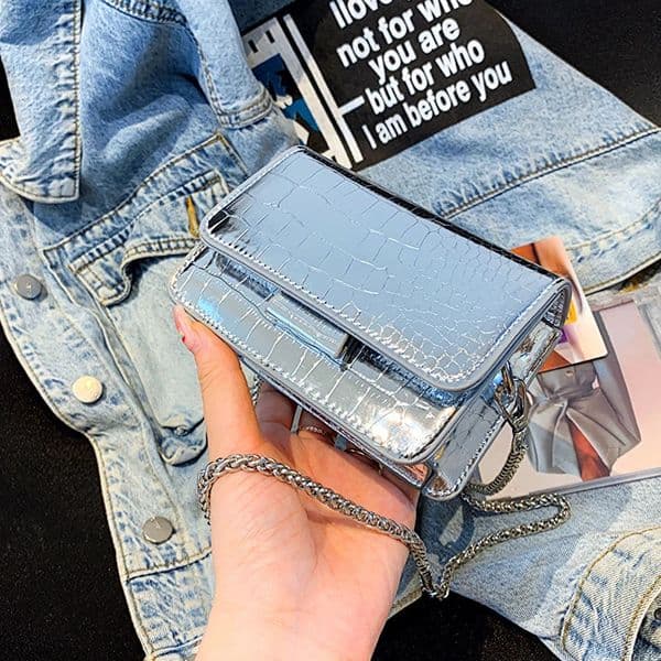 Vintage Women Silver Chic Crossbody Bag Small Shoulder Bags Fashion Gold Mini Square Cute Pu Leather Handbag 251103
