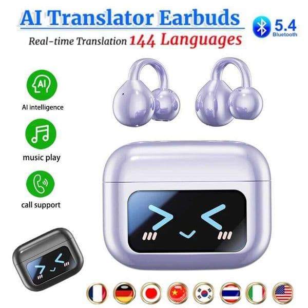 AI Translation Earbuds Ear Clip Bluetooth Headphones The Business Trip Intelligent Touch Noise Cancellation Wireless Earphones