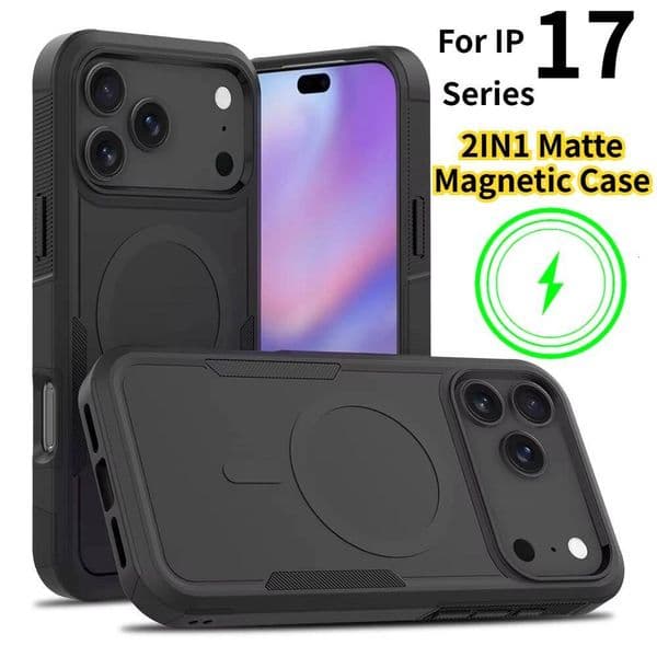 Premium 2IN1 Heavy Armor Magnetic Charging Case for IPhone 17 Air 16 15 14 Plus 13 12 Pro Max Shockproof PC Matte Protect Cover