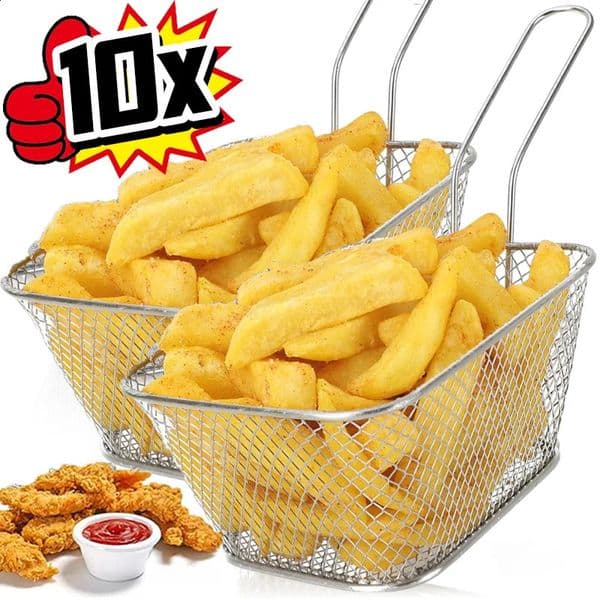 Mini Square Fry Basket Metal French Fries Chips Holder with Handle Desk Food Presentation Mesh Basket Kitchen Accessories Tools 250402