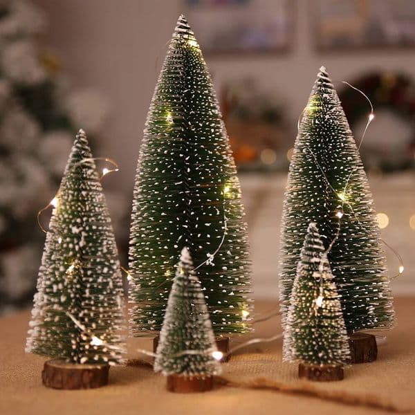 Christmas 1PC Mini Pine Needle Flocking Dip White Cedar Small Tree Desktop Wooden Ornament ddmytues