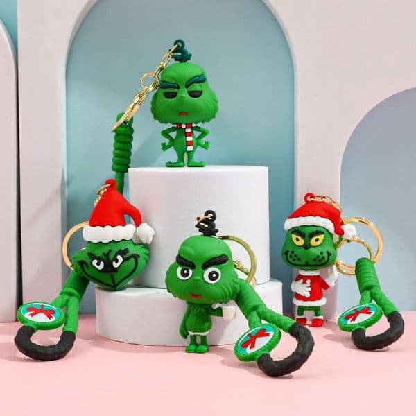 New Christmas Keychain Green Haired Monster Car Keychain For Home Party Decoration Kawaii Christmas Holiday Birthday Gifts