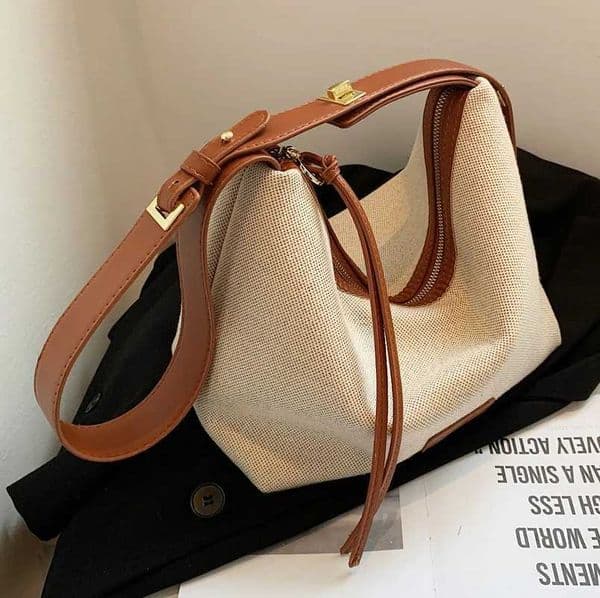 Fashionable and casual soft ordinary womens bag Oxford cloth shoulder foreskin leather shoulder strap handbag womens luxury bagXJ250412