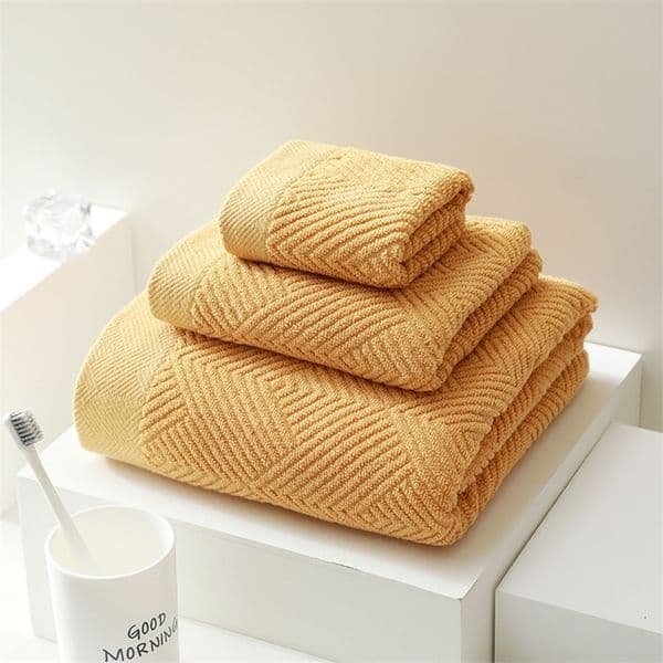 3PcsPack LongStaple Cotton Bath Towel Face Set Solid Soft Quickdry Towels Beige Gray Yellow Beach 251031